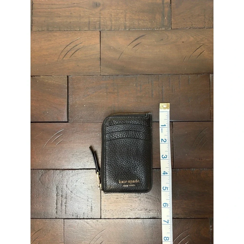 Kate Spade New York Roulette black‎ pebbled leather zip card holder